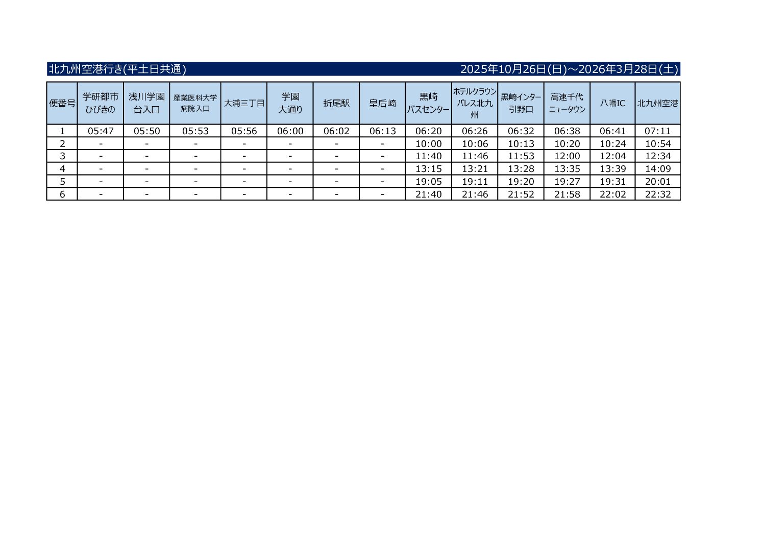 20251026黒崎線通過時刻表
